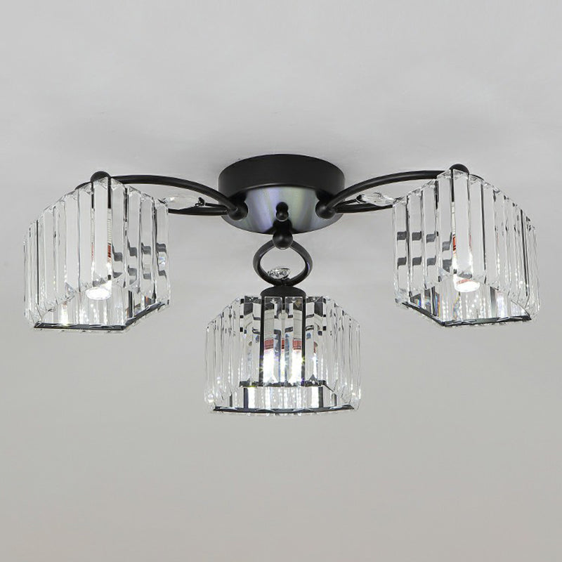 Circular Bedroom Ceiling Lamp Prismatic Crystal Minimalist Semi Mount Lighting in Black 3 Black Clearhalo 'Ceiling Lights' 'Close To Ceiling Lights' 'Close to ceiling' 'Semi-flushmount' Lighting' 2389682