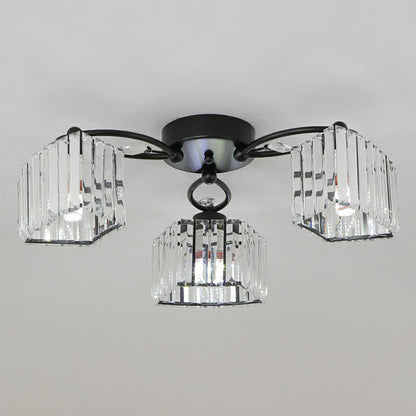 Circular Bedroom Ceiling Lamp Prismatic Crystal Minimalist Semi Mount Lighting in Black 3 Black Clearhalo 'Ceiling Lights' 'Close To Ceiling Lights' 'Close to ceiling' 'Semi-flushmount' Lighting' 2389682