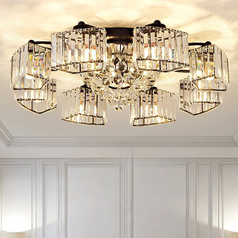 Circular Bedroom Ceiling Lamp Prismatic Crystal Minimalist Semi Mount Lighting in Black Clearhalo 'Ceiling Lights' 'Close To Ceiling Lights' 'Close to ceiling' 'Semi-flushmount' Lighting' 2389683