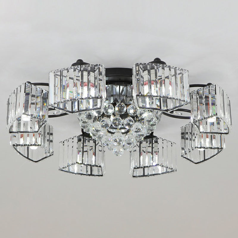 Circular Bedroom Ceiling Lamp Prismatic Crystal Minimalist Semi Mount Lighting in Black 11 Black Clearhalo 'Ceiling Lights' 'Close To Ceiling Lights' 'Close to ceiling' 'Semi-flushmount' Lighting' 2389684