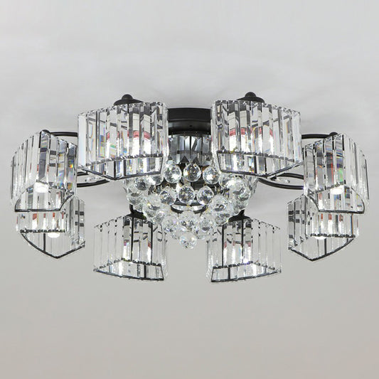 Circular Bedroom Ceiling Lamp Prismatic Crystal Minimalist Semi Mount Lighting in Black 11 Black Clearhalo 'Ceiling Lights' 'Close To Ceiling Lights' 'Close to ceiling' 'Semi-flushmount' Lighting' 2389684
