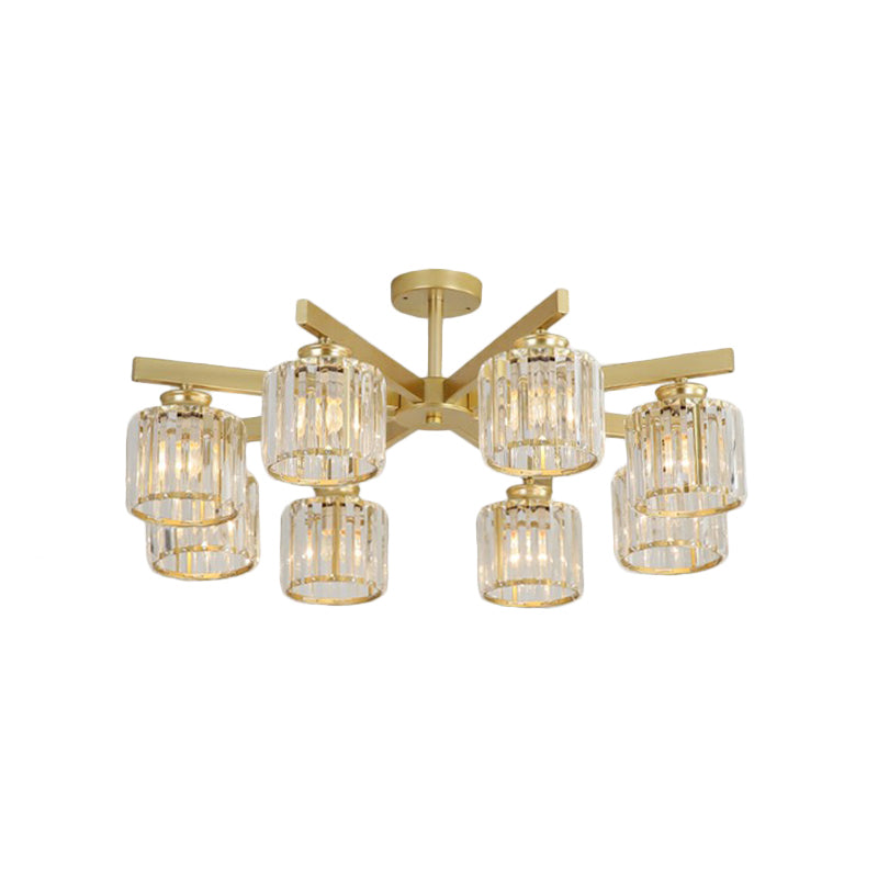 Crystal Cylinder Ceiling Mounted Light Minimalistic Golden Semi Flush Mount Fixture for Bedroom 8 Gold Clearhalo 'Ceiling Lights' 'Close To Ceiling Lights' 'Close to ceiling' 'Semi-flushmount' Lighting' 2389687