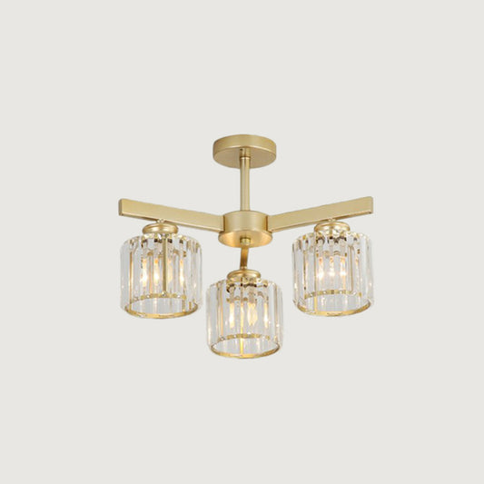 Crystal Cylinder Ceiling Mounted Light Minimalistic Golden Semi Flush Mount Fixture for Bedroom Clearhalo 'Ceiling Lights' 'Close To Ceiling Lights' 'Close to ceiling' 'Semi-flushmount' Lighting' 2389691