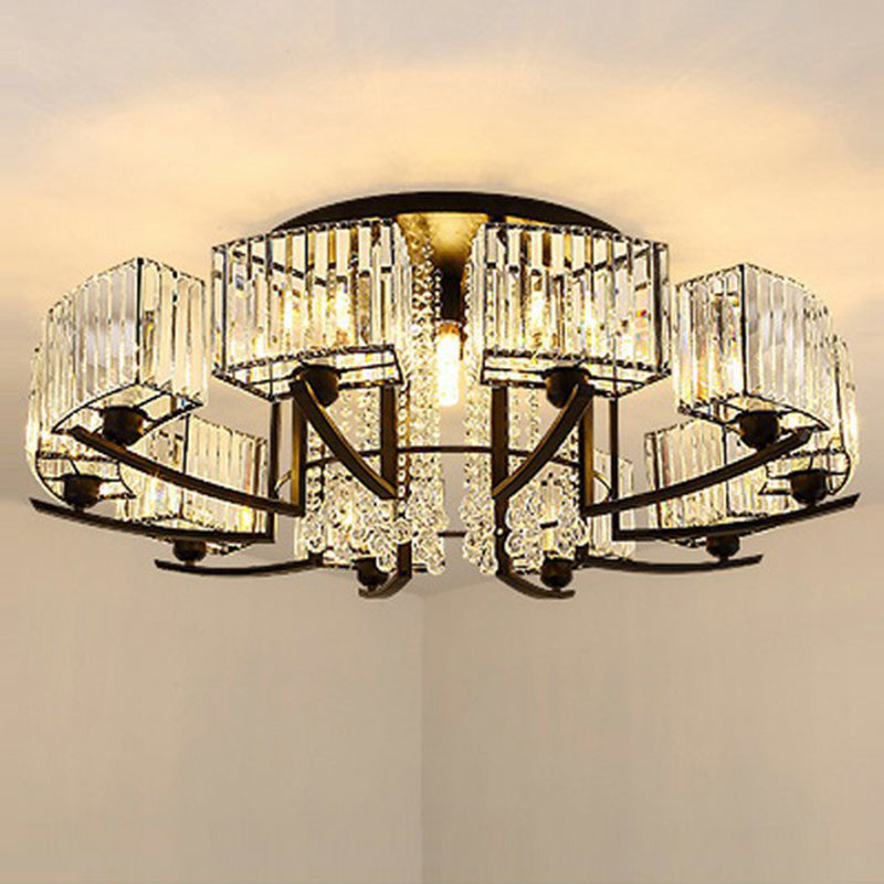 Rectangle Bedroom Semi Flush Ceiling Light Crystal Contemporary Flush Mount Lamp in Black 16 Black Clearhalo 'Ceiling Lights' 'Close To Ceiling Lights' 'Close to ceiling' 'Semi-flushmount' Lighting' 2389694