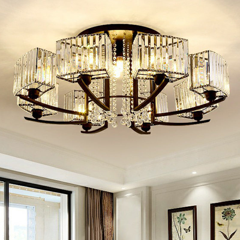 Rectangle Bedroom Semi Flush Ceiling Light Crystal Contemporary Flush Mount Lamp in Black Clearhalo 'Ceiling Lights' 'Close To Ceiling Lights' 'Close to ceiling' 'Semi-flushmount' Lighting' 2389695