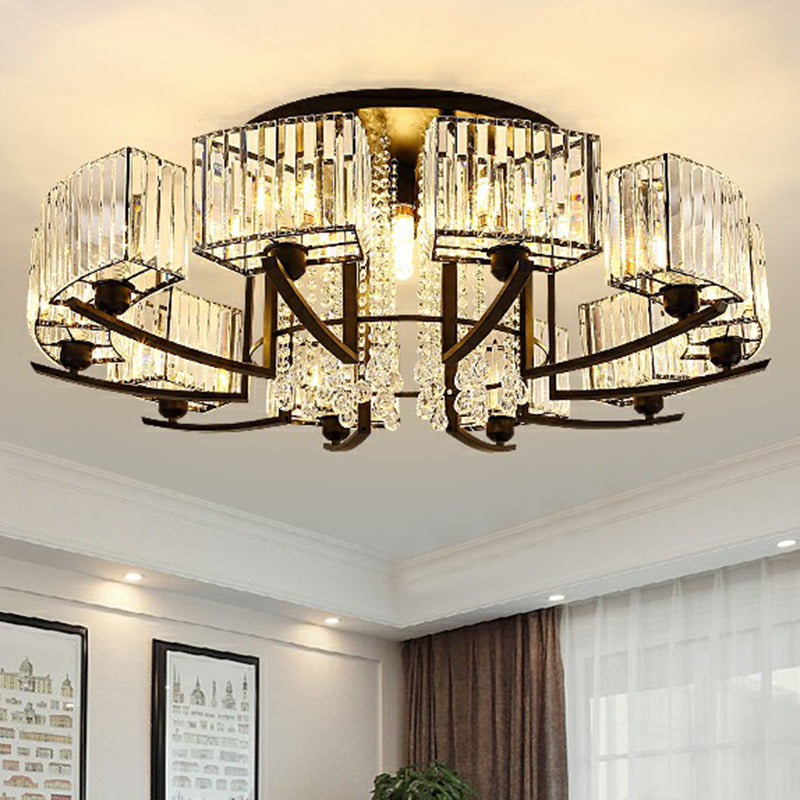 Rectangle Bedroom Semi Flush Ceiling Light Crystal Contemporary Flush Mount Lamp in Black Clearhalo 'Ceiling Lights' 'Close To Ceiling Lights' 'Close to ceiling' 'Semi-flushmount' Lighting' 2389699