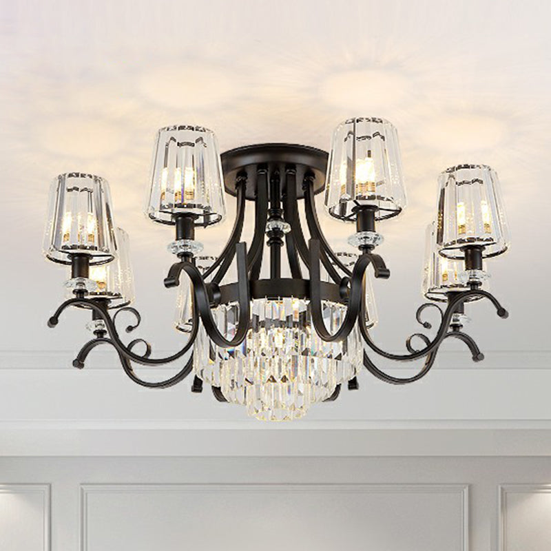 Crystal Conical Semi Flush Mount Lighting Vintage Living Room Ceiling Fixture in Black Clearhalo 'Ceiling Lights' 'Close To Ceiling Lights' 'Close to ceiling' 'Semi-flushmount' Lighting' 2389700