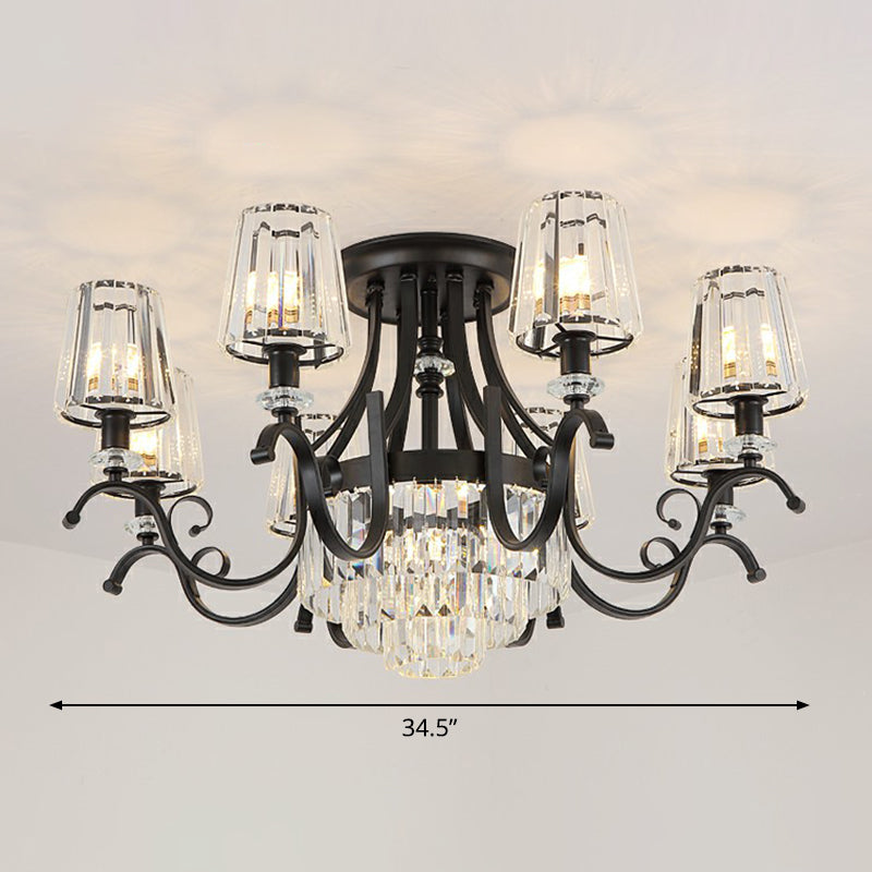 Crystal Conical Semi Flush Mount Lighting Vintage Living Room Ceiling Fixture in Black 9 Black Clearhalo 'Ceiling Lights' 'Close To Ceiling Lights' 'Close to ceiling' 'Semi-flushmount' Lighting' 2389704
