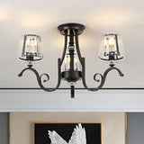 Crystal Conical Semi Flush Mount Lighting Vintage Living Room Ceiling Fixture in Black Clearhalo 'Ceiling Lights' 'Close To Ceiling Lights' 'Close to ceiling' 'Semi-flushmount' Lighting' 2389706