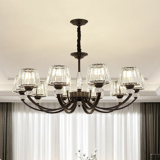 Conical Hanging Chandelier Minimalist Crystal Black Suspension Light with Arched Arm Clearhalo 'Ceiling Lights' 'Chandeliers' 'Modern Chandeliers' 'Modern' Lighting' 2389719