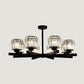 Cylindrical Crystal Ceiling Hang Lamp Minimalistic Chandelier Lighting for Living Room 8 Black Clearhalo 'Ceiling Lights' 'Chandeliers' 'Modern Chandeliers' 'Modern' Lighting' 2389725