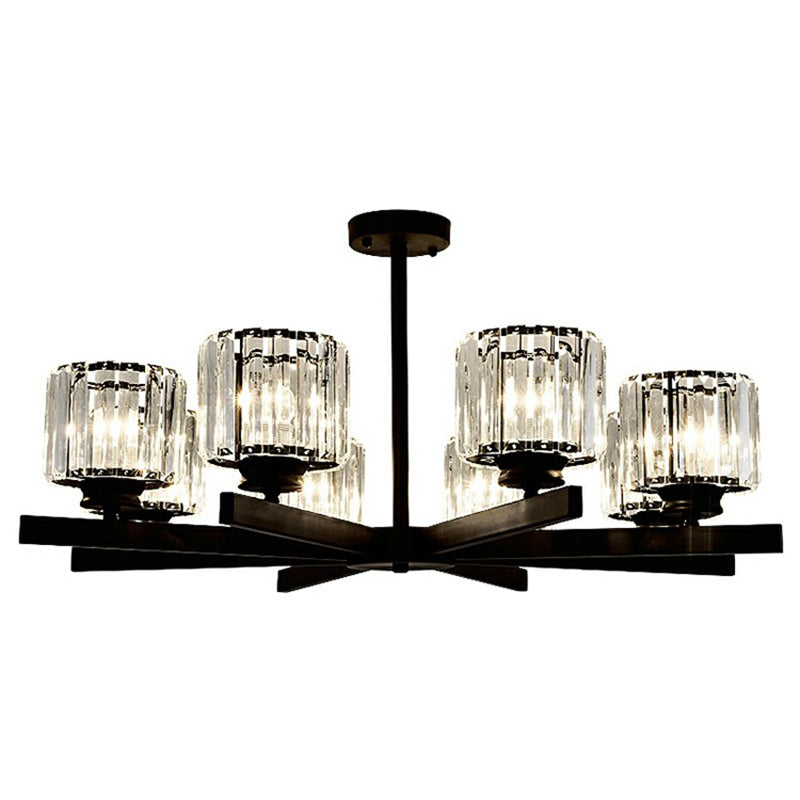 Cylindrical Crystal Ceiling Hang Lamp Minimalistic Chandelier Lighting for Living Room Clearhalo 'Ceiling Lights' 'Chandeliers' 'Modern Chandeliers' 'Modern' Lighting' 2389733