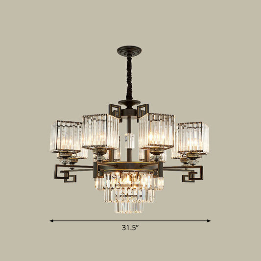 Vintage Square Chandelier Light Prismatic Crystal Ceiling Suspension Lamp in Black Clearhalo 'Ceiling Lights' 'Chandeliers' 'Modern Chandeliers' 'Modern' Lighting' 2389739