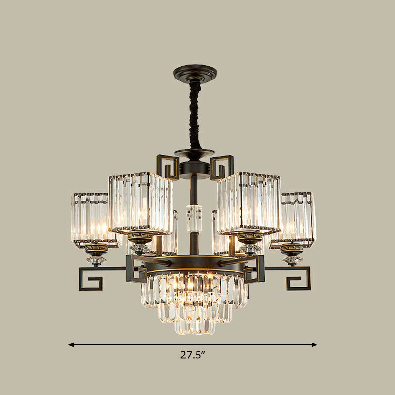 Vintage Square Chandelier Light Prismatic Crystal Ceiling Suspension Lamp in Black Clearhalo 'Ceiling Lights' 'Chandeliers' 'Modern Chandeliers' 'Modern' Lighting' 2389741