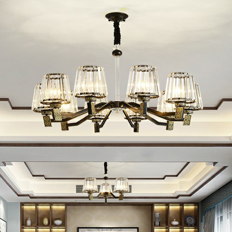 Cone Pendant Lamp Retro Black Crystal Prism Chandelier Light Fixture for Living Room Clearhalo 'Ceiling Lights' 'Chandeliers' 'Modern Chandeliers' 'Modern' Lighting' 2389742