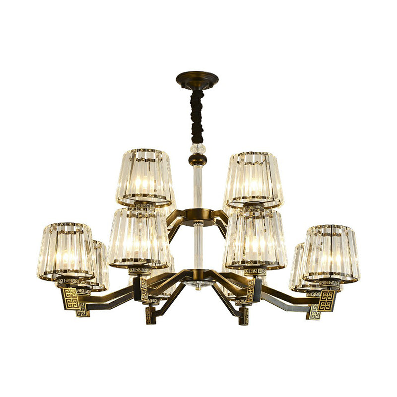 Cone Pendant Lamp Retro Black Crystal Prism Chandelier Light Fixture for Living Room Clearhalo 'Ceiling Lights' 'Chandeliers' 'Modern Chandeliers' 'Modern' Lighting' 2389751