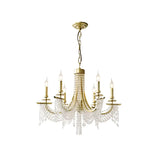 Baroque Candle Chandelier 6-Bulb Metal Suspension Lighting with Crystal Chain in Gold Clearhalo 'Ceiling Lights' 'Chandeliers' 'Modern Chandeliers' 'Modern' Lighting' 2389754