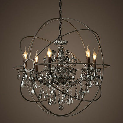 Black Spherical Chandelier Lamp Rustic Metal Black Hanging Light with Crystal Decorations 6 Black Clearhalo 'Ceiling Lights' 'Chandeliers' 'Modern Chandeliers' 'Modern' Lighting' 2389759