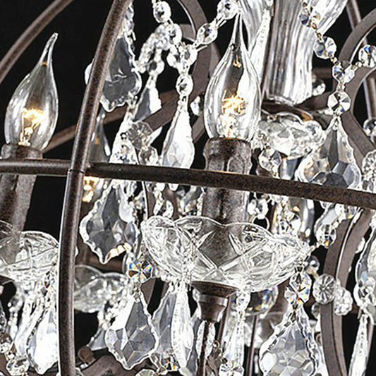 Black Spherical Chandelier Lamp Rustic Metal Black Hanging Light with Crystal Decorations Clearhalo 'Ceiling Lights' 'Chandeliers' 'Modern Chandeliers' 'Modern' Lighting' 2389760
