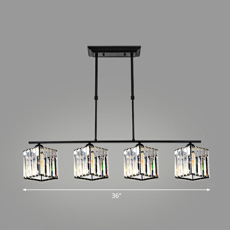 Geometrical Crystal Ceiling Chandelier Minimalist Black Hanging Light Fixture for Restaurant 4 Black Square Plate Clearhalo 'Ceiling Lights' 'Chandeliers' 'Modern Chandeliers' 'Modern' Lighting' 2389763