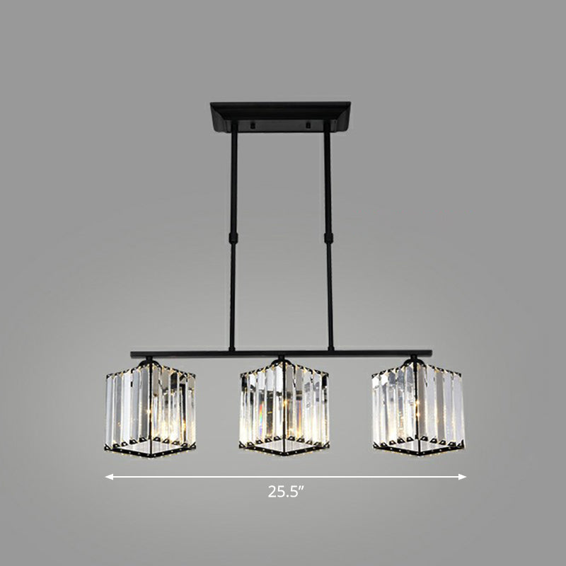 Geometrical Crystal Ceiling Chandelier Minimalist Black Hanging Light Fixture for Restaurant 3 Black Square Plate Clearhalo 'Ceiling Lights' 'Chandeliers' 'Modern Chandeliers' 'Modern' Lighting' 2389764