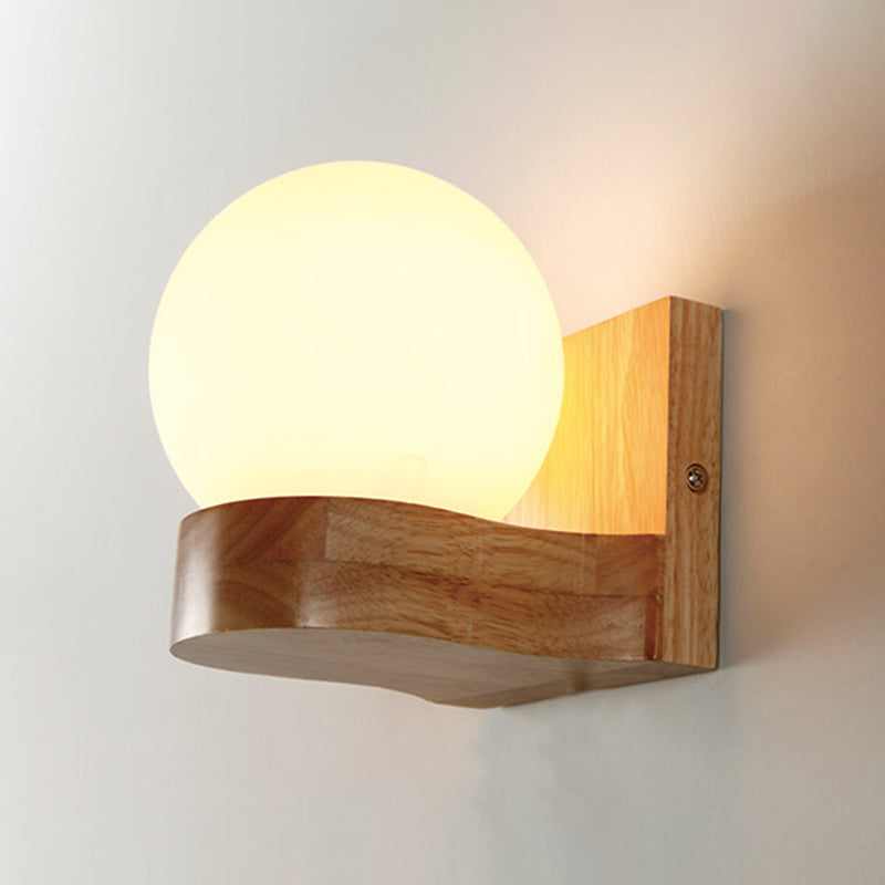 Ball Shaped Foyer Wall Sconce Opal Glass 1-Light Nordic Wall Light Fixture in Wood Clearhalo 'Modern wall lights' 'Modern' 'Wall Lamps & Sconces' 'Wall Lights' Lighting' 2389783