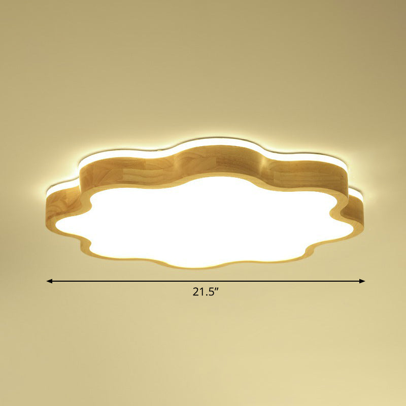 Acrylic Floral Flush Mount Ceiling Fixture Simplicity Wood LED Flush Light for Bedroom Wood 21.5" Natural Clearhalo 'Ceiling Lights' 'Close To Ceiling Lights' 'Close to ceiling' 'Flush mount' Lighting' 2389804