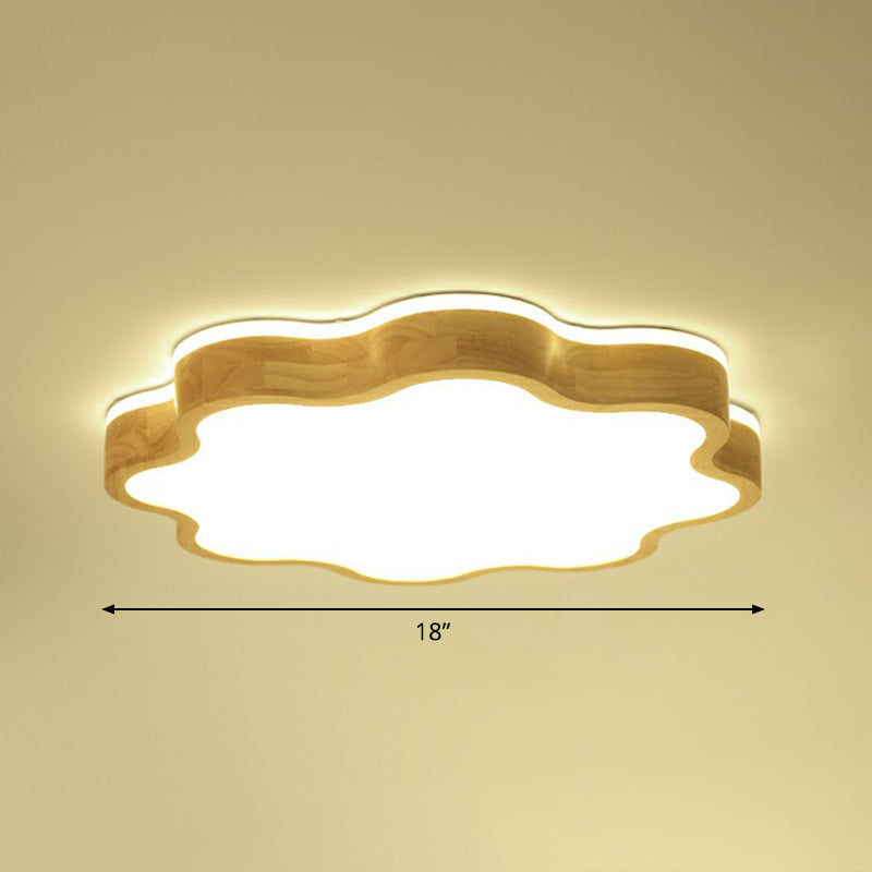 Acrylic Floral Flush Mount Ceiling Fixture Simplicity Wood LED Flush Light for Bedroom Wood 18" Natural Clearhalo 'Ceiling Lights' 'Close To Ceiling Lights' 'Close to ceiling' 'Flush mount' Lighting' 2389807