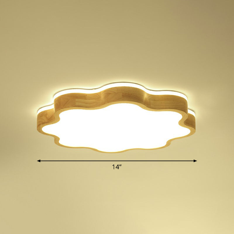 Acrylic Floral Flush Mount Ceiling Fixture Simplicity Wood LED Flush Light for Bedroom Wood 14" Natural Clearhalo 'Ceiling Lights' 'Close To Ceiling Lights' 'Close to ceiling' 'Flush mount' Lighting' 2389811