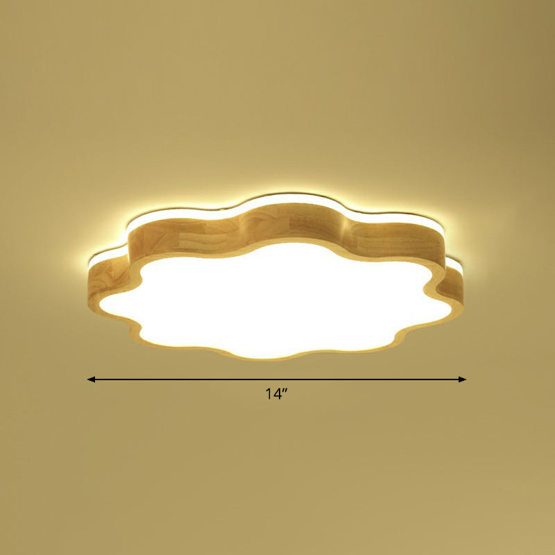 Acrylic Floral Flush Mount Ceiling Fixture Simplicity Wood LED Flush Light for Bedroom Wood 14" Third Gear Clearhalo 'Ceiling Lights' 'Close To Ceiling Lights' 'Close to ceiling' 'Flush mount' Lighting' 2389813