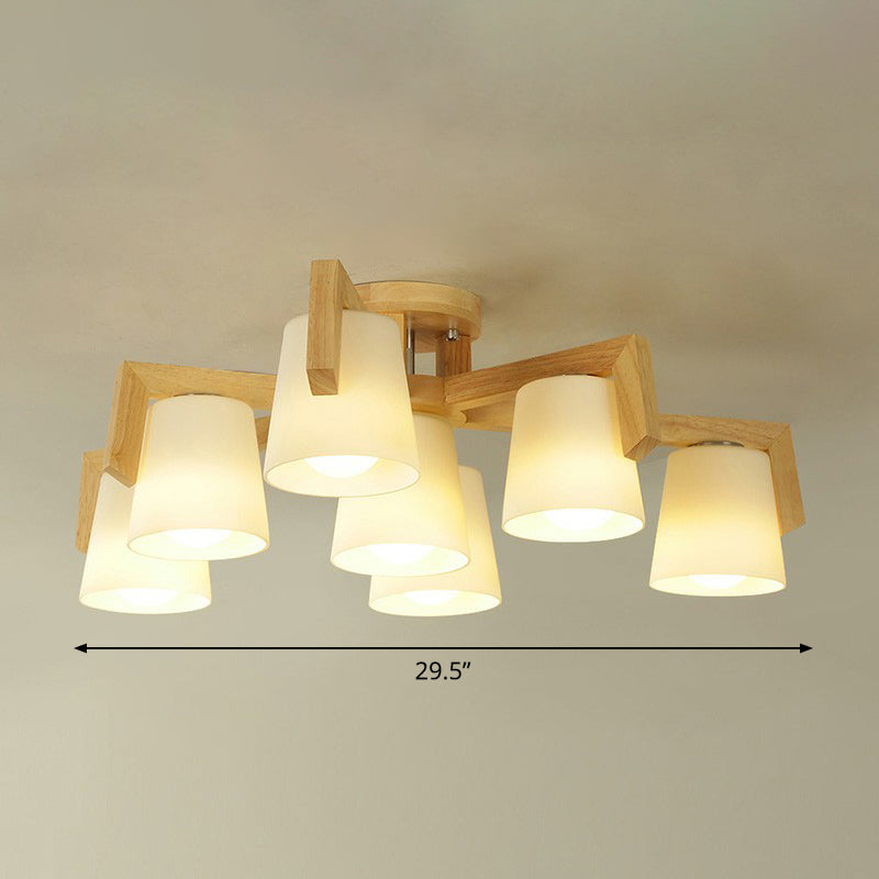 Conic Living Room Semi Flush Ceiling Light Frosted Glass Modern Flush Mount Light in Wood 7 Wood Clearhalo 'Ceiling Lights' 'Close To Ceiling Lights' 'Close to ceiling' 'Semi-flushmount' Lighting' 2389826