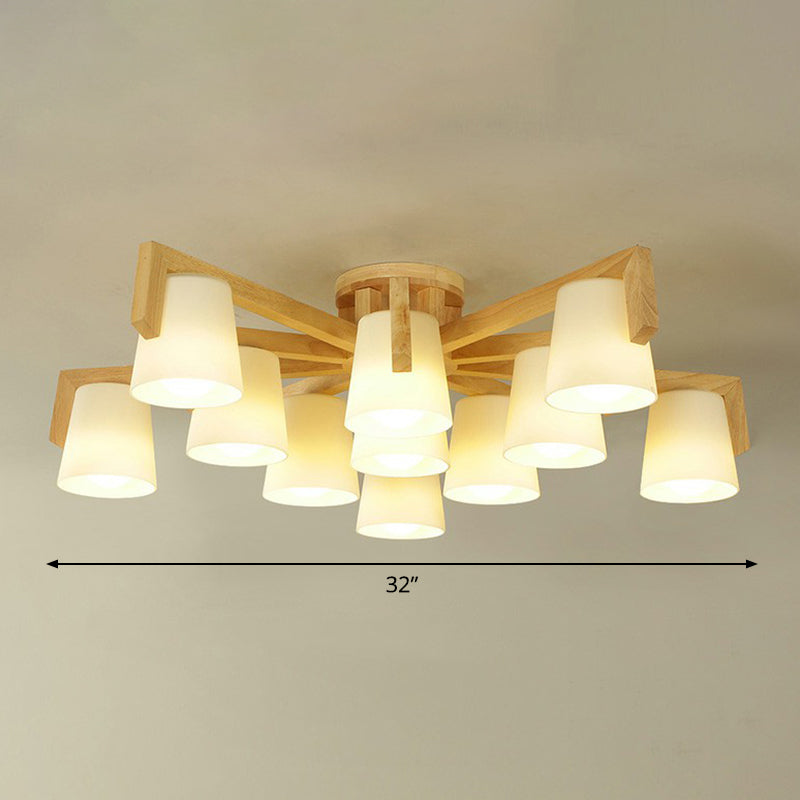 Conic Living Room Semi Flush Ceiling Light Frosted Glass Modern Flush Mount Light in Wood 11 Wood Clearhalo 'Ceiling Lights' 'Close To Ceiling Lights' 'Close to ceiling' 'Semi-flushmount' Lighting' 2389830