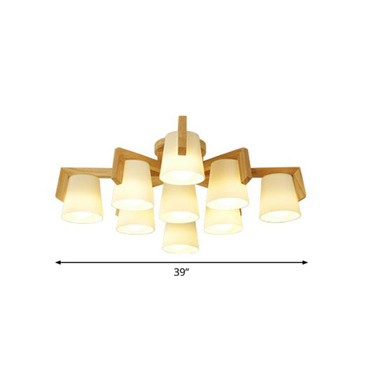 Conic Living Room Semi Flush Ceiling Light Frosted Glass Modern Flush Mount Light in Wood Clearhalo 'Ceiling Lights' 'Close To Ceiling Lights' 'Close to ceiling' 'Semi-flushmount' Lighting' 2389832