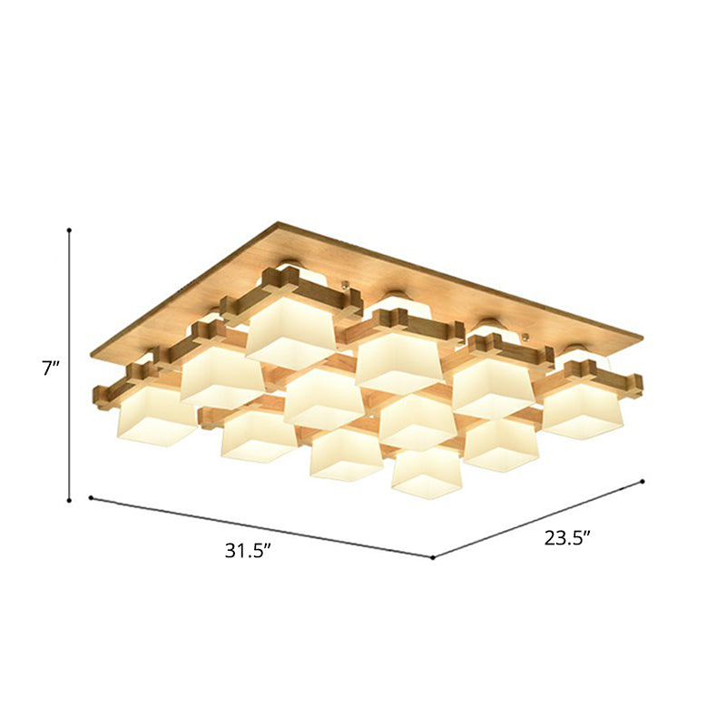 Checkered Close to Ceiling Light Nordic Milk Glass Wood Semi Flush Mount Fixture for Dining Room 12 Wood Clearhalo 'Ceiling Lights' 'Close To Ceiling Lights' 'Close to ceiling' 'Semi-flushmount' Lighting' 2389837