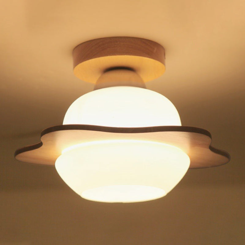 Colliflower Fixture Flower Corridor Semi Flush Mount Lighting Cream Glass 1-Light Nordic ...