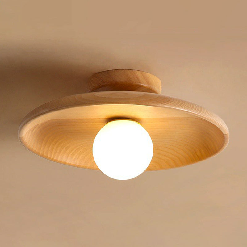 Shallow Bowl Shaped Ceiling Lamp Minimalist Wooden 1 Head Aisle Semi Flush Mount Light Clearhalo 'Ceiling Lights' 'Close To Ceiling Lights' 'Close to ceiling' 'Semi-flushmount' Lighting' 2389847
