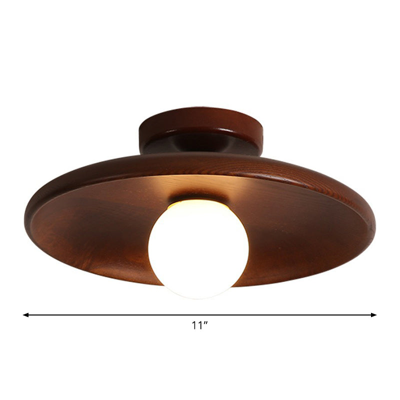 Shallow Bowl Shaped Ceiling Lamp Minimalist Wooden 1 Head Aisle Semi Flush Mount Light Clearhalo 'Ceiling Lights' 'Close To Ceiling Lights' 'Close to ceiling' 'Semi-flushmount' Lighting' 2389853