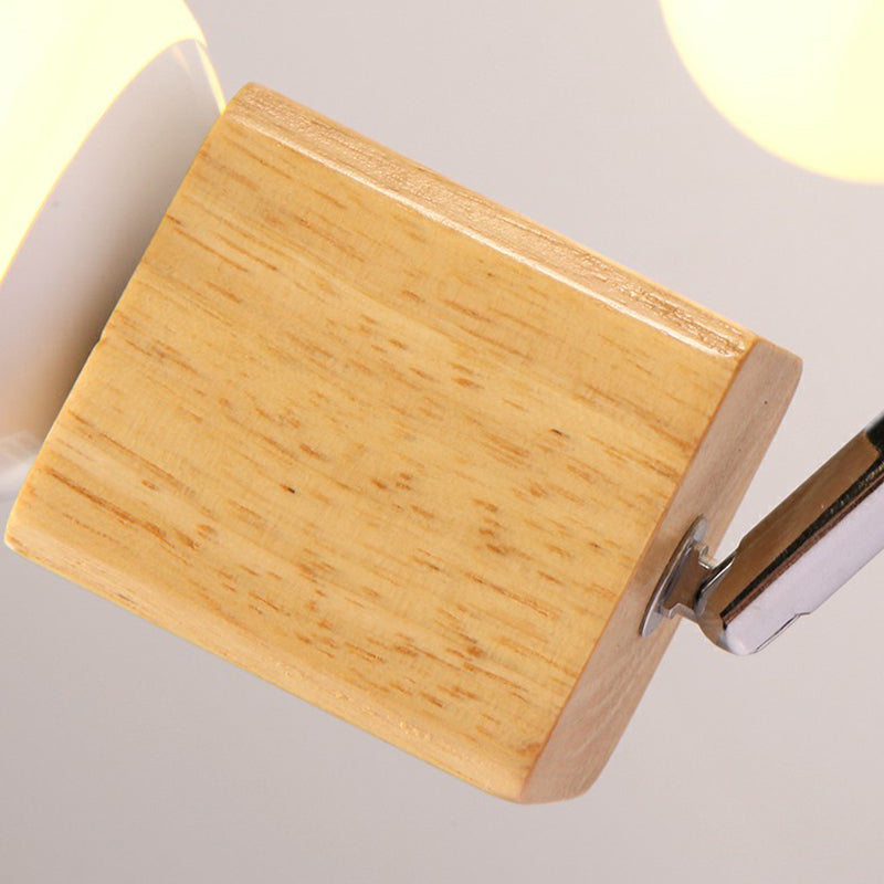Wooden Cube Semi Mount Lighting Nordic White and Beige Ceiling Flush Light with Open Bulb Design Clearhalo 'Ceiling Lights' 'Close To Ceiling Lights' 'Close to ceiling' 'Semi-flushmount' Lighting' 2389870