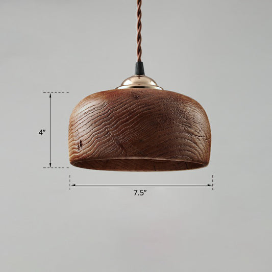 Single-Bulb Restaurant Suspension Light Nordic Pendant Lamp with Bowl Wooden Shade Brown Clearhalo 'Ceiling Lights' 'Modern Pendants' 'Modern' 'Pendant Lights' 'Pendants' Lighting' 2389875
