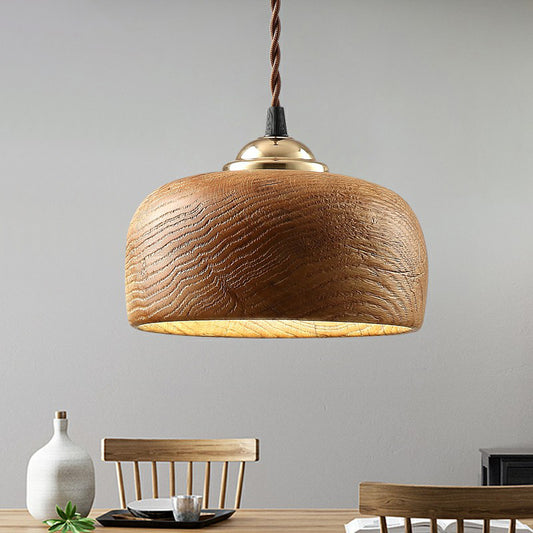 Single-Bulb Restaurant Suspension Light Nordic Pendant Lamp with Bowl Wooden Shade Clearhalo 'Ceiling Lights' 'Modern Pendants' 'Modern' 'Pendant Lights' 'Pendants' Lighting' 2389876