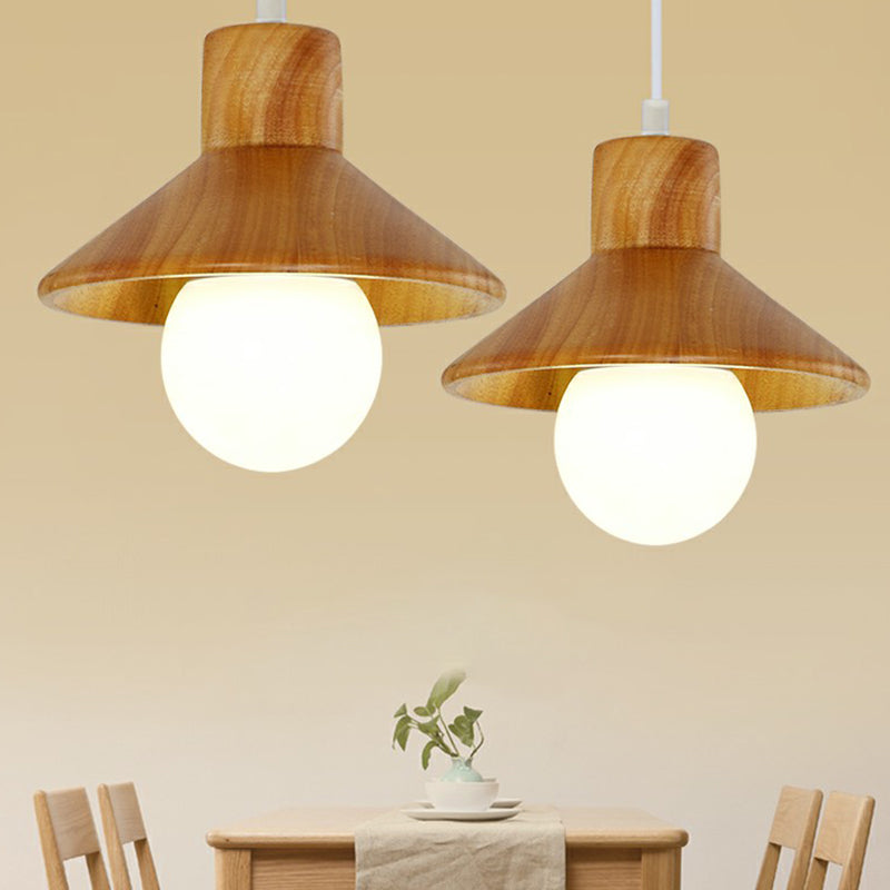 Cone Shaped Restaurant Hanging Lamp Wooden 1 Head Nordic Ceiling Light in Beige-White Clearhalo 'Ceiling Lights' 'Modern Pendants' 'Modern' 'Pendant Lights' 'Pendants' Lighting' 2389882