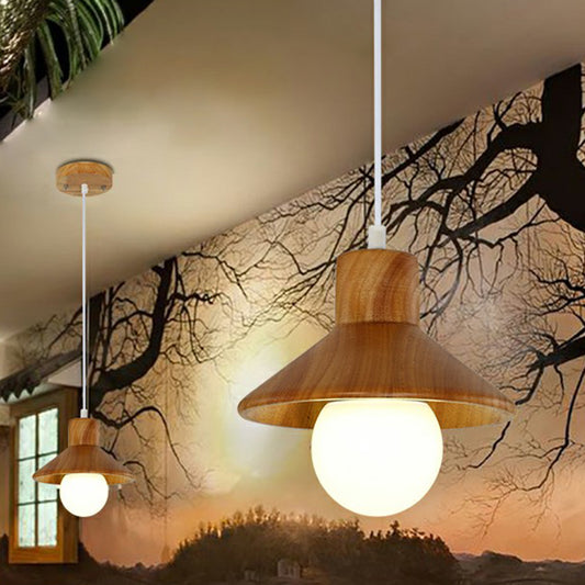 Cone Shaped Restaurant Hanging Lamp Wooden 1 Head Nordic Ceiling Light in Beige-White Wood Clearhalo 'Ceiling Lights' 'Modern Pendants' 'Modern' 'Pendant Lights' 'Pendants' Lighting' 2389883
