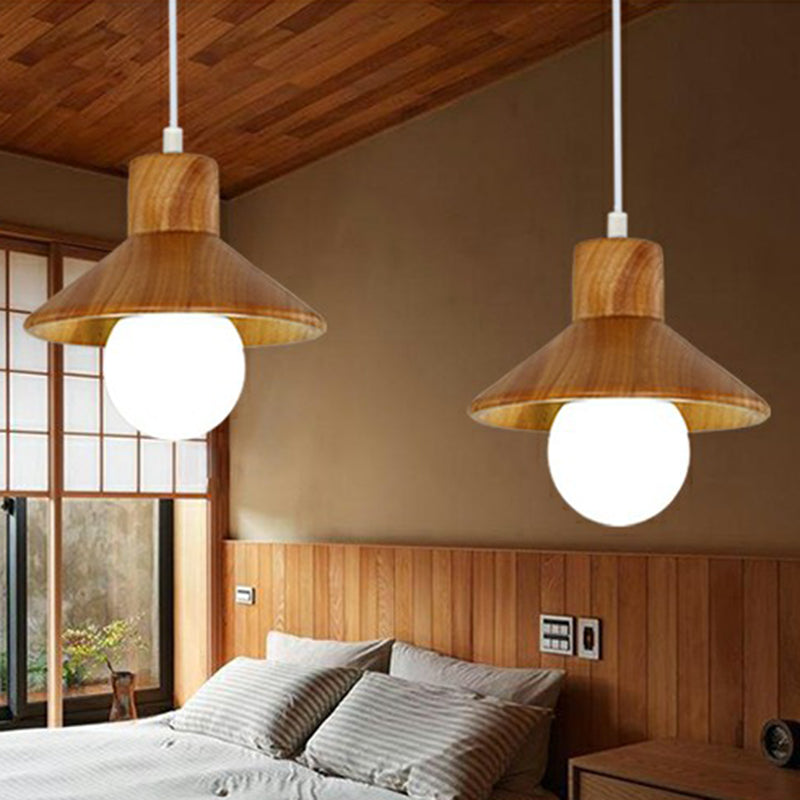 Cone Shaped Restaurant Hanging Lamp Wooden 1 Head Nordic Ceiling Light in Beige-White Clearhalo 'Ceiling Lights' 'Modern Pendants' 'Modern' 'Pendant Lights' 'Pendants' Lighting' 2389884