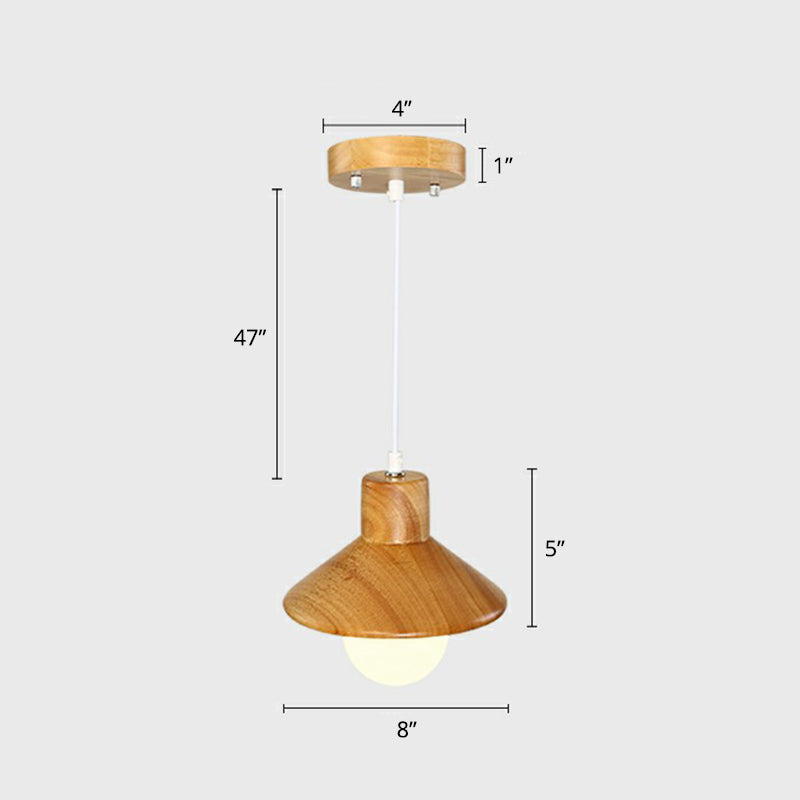 Cone Shaped Restaurant Hanging Lamp Wooden 1 Head Nordic Ceiling Light in Beige-White Clearhalo 'Ceiling Lights' 'Modern Pendants' 'Modern' 'Pendant Lights' 'Pendants' Lighting' 2389887
