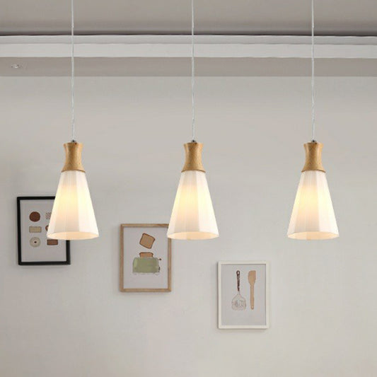 Conical Multi Lamp Ceiling Light Nordic Opal Frosted Glass 3-Bulb Dining Room Pendant in Wood Wood Linear Clearhalo 'Ceiling Lights' 'Modern Pendants' 'Modern' 'Pendant Lights' 'Pendants' Lighting' 2389889