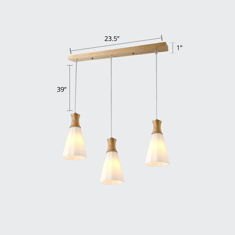 Conical Multi Lamp Ceiling Light Nordic Opal Frosted Glass 3-Bulb Dining Room Pendant in Wood Clearhalo 'Ceiling Lights' 'Modern Pendants' 'Modern' 'Pendant Lights' 'Pendants' Lighting' 2389891