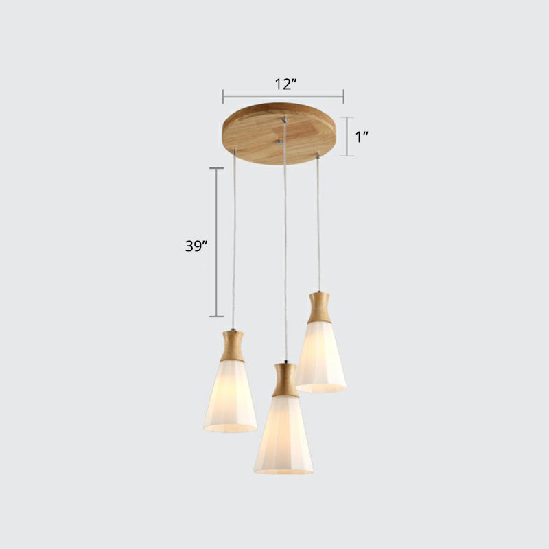 Conical Multi Lamp Ceiling Light Nordic Opal Frosted Glass 3-Bulb Dining Room Pendant in Wood Clearhalo 'Ceiling Lights' 'Modern Pendants' 'Modern' 'Pendant Lights' 'Pendants' Lighting' 2389892