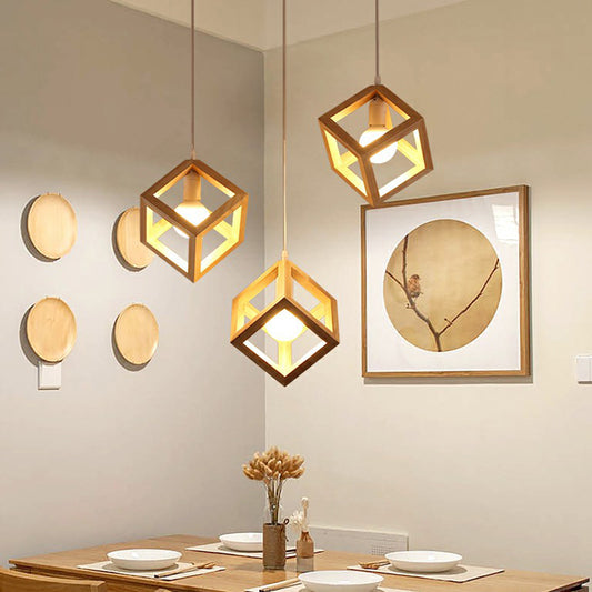 Wood Cube Cluster Pendant Light Contemporary 3-Head Suspension Light for Dining Room Clearhalo 'Ceiling Lights' 'Modern Pendants' 'Modern' 'Pendant Lights' 'Pendants' Lighting' 2389893