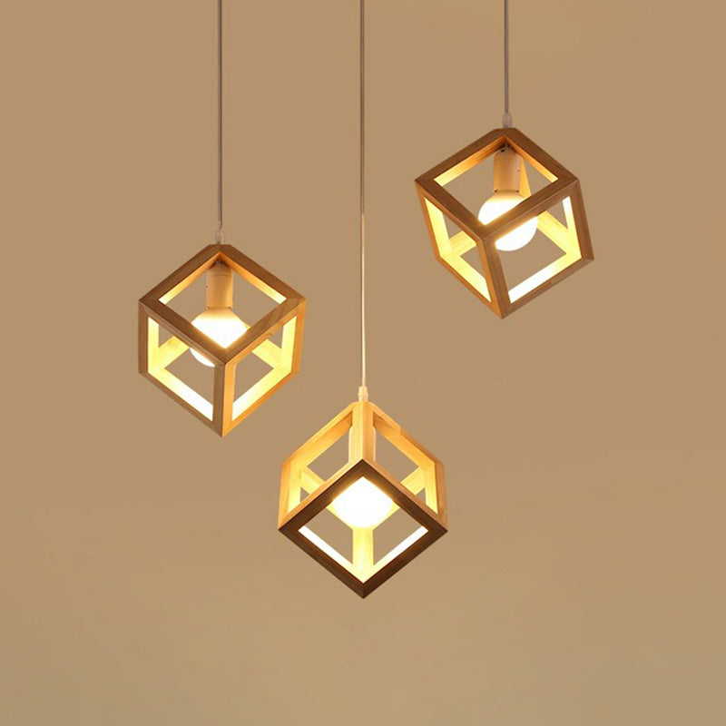 Wood Cube Cluster Pendant Light Contemporary 3-Head Suspension Light for Dining Room Clearhalo 'Ceiling Lights' 'Modern Pendants' 'Modern' 'Pendant Lights' 'Pendants' Lighting' 2389895