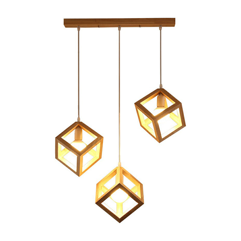 Wood Cube Cluster Pendant Light Contemporary 3-Head Suspension Light for Dining Room Clearhalo 'Ceiling Lights' 'Modern Pendants' 'Modern' 'Pendant Lights' 'Pendants' Lighting' 2389897